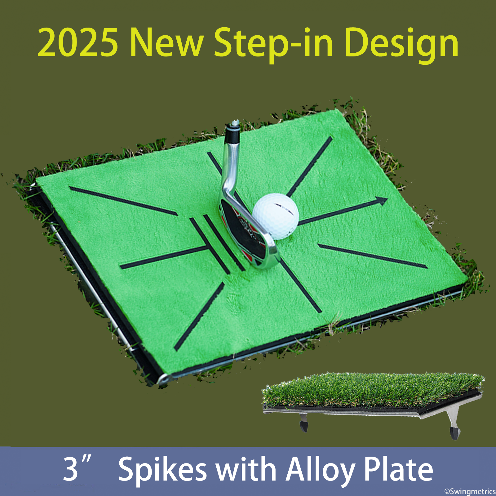 Golf Hitting Mat Swing Path Feedback - 14''x9'' Aluminum Base 3'' Dual Ground Spikes - Image 4